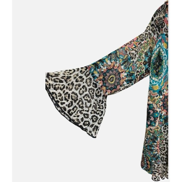 Multiples Open Sheer Cardigan Cover Up  1X Lagenlook Floral Animal Print Ruffle - Picture 4 of 8